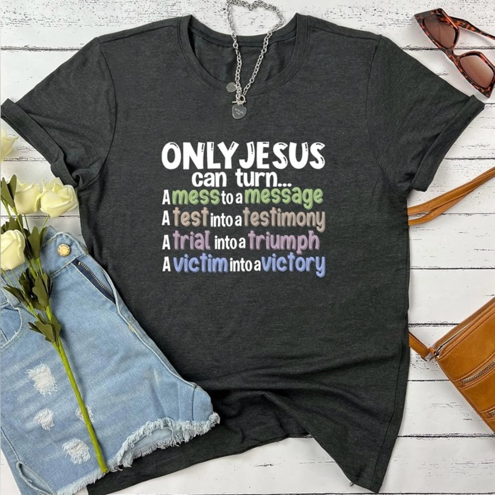 Christian Inspirational Tee Faith and Encouragement Graphic Shirt Black White - Picture 4 of 4